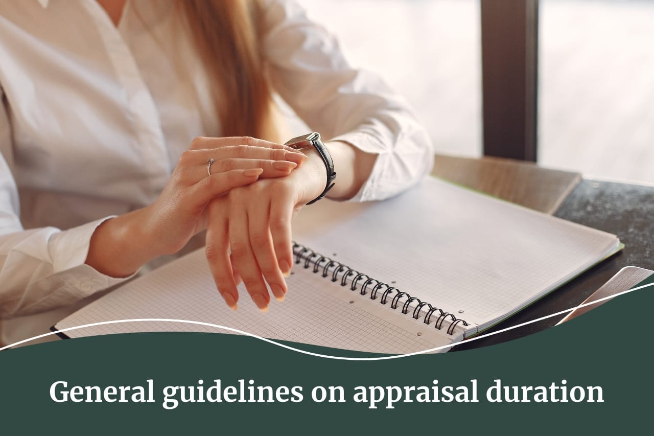 A client looking at her watch wondering how long appraisals last for