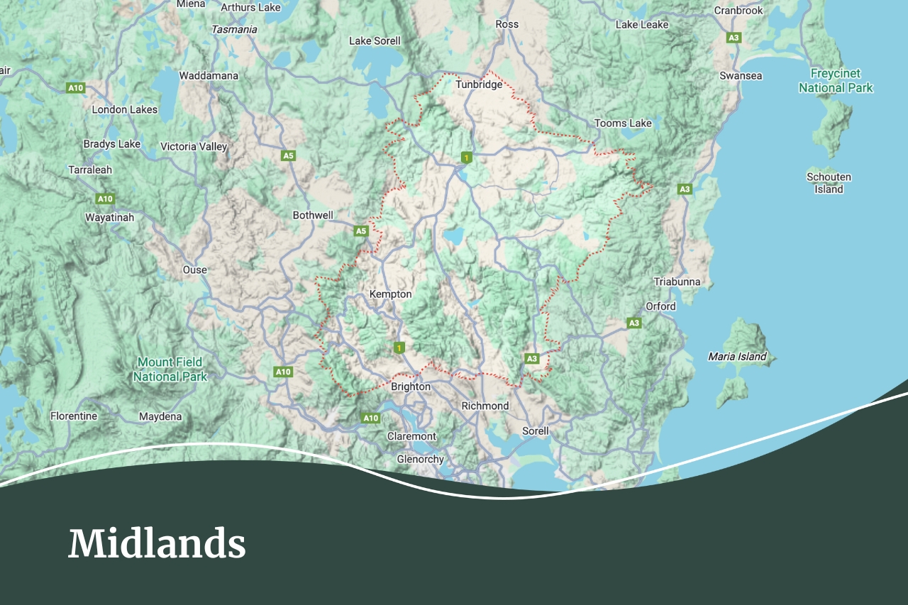 Map of the Midlands in Tasmania | Fall Real Estate | Choosing the right place to live in Tasmania