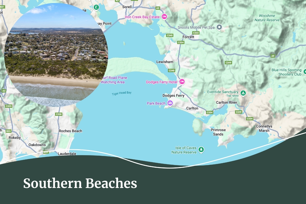 Map of Southern Beaches in Tasmania | Fall Real Estate