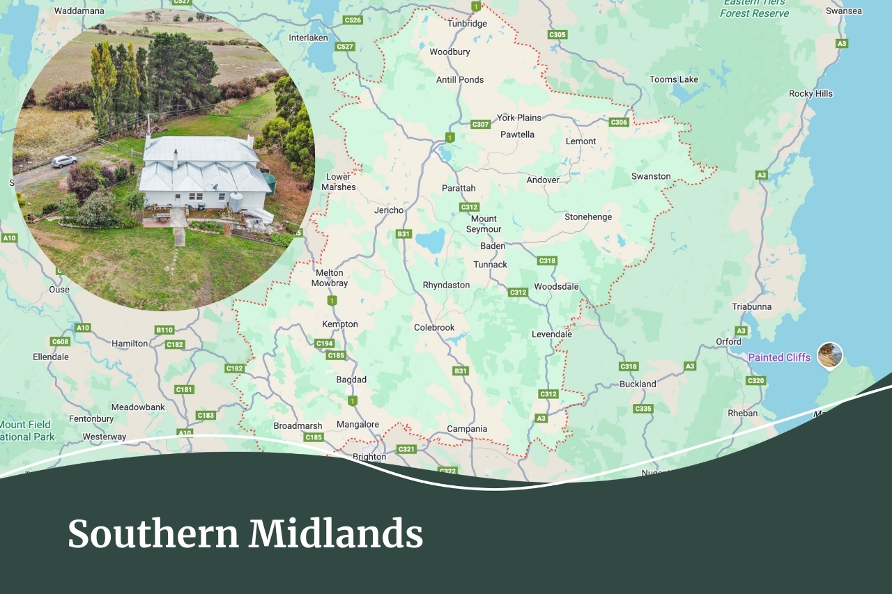 Map of Southern Midlands in Tasmania | Fall Real Estate