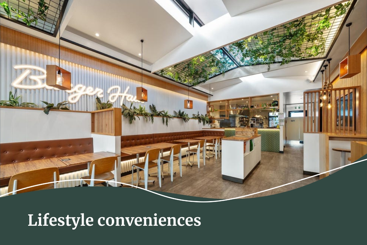 an image of a cafe called burger hous with the title Image of a child raising his hand with the heading: Schools and education | Fall Real Estate