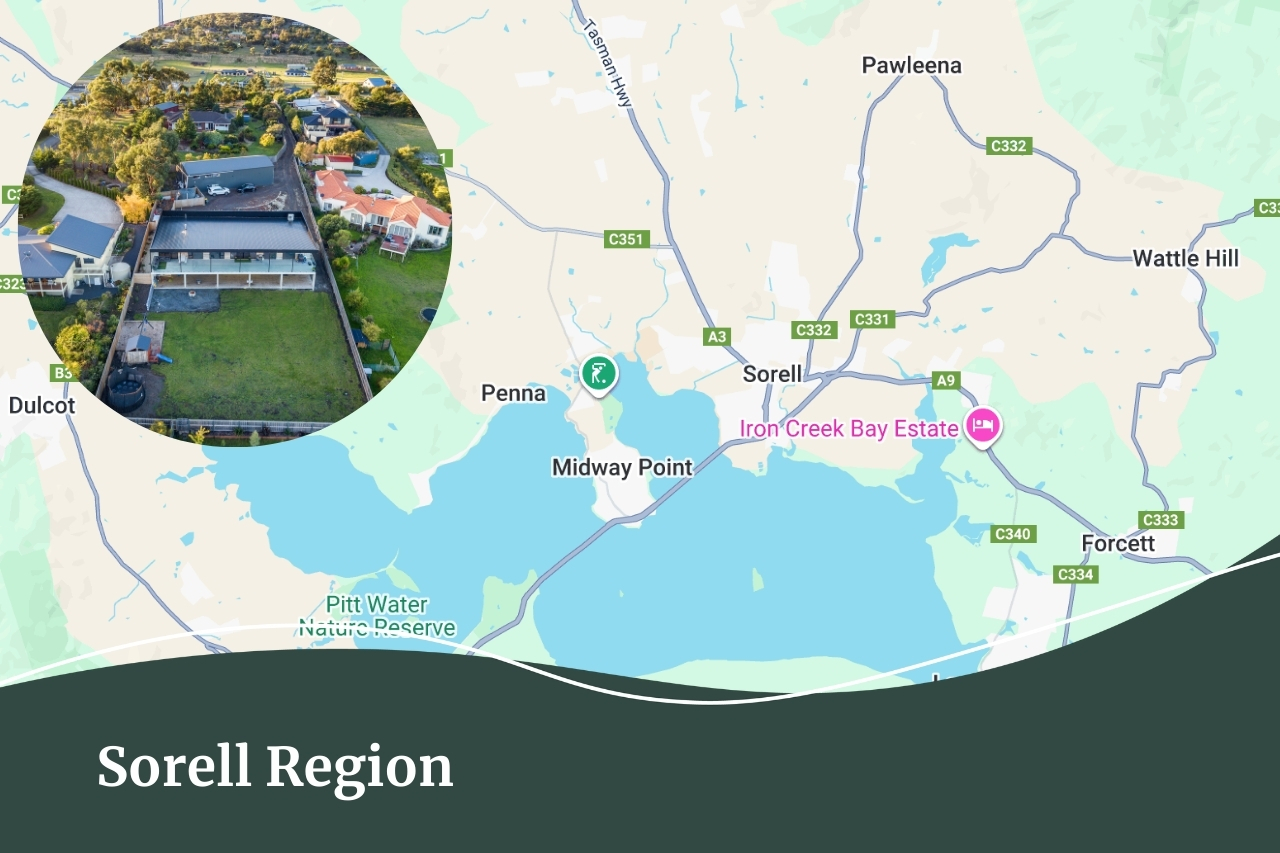 Map of the Sorell region in Southern Tasmania | Fall Real Estate