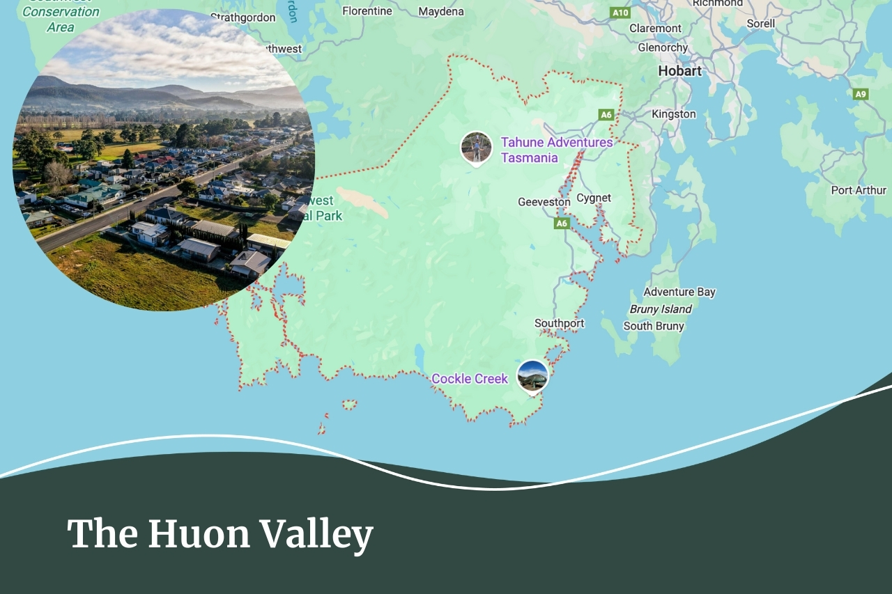 Map of the Huon Valley region in Southern Tasmania | Fall Real Estate