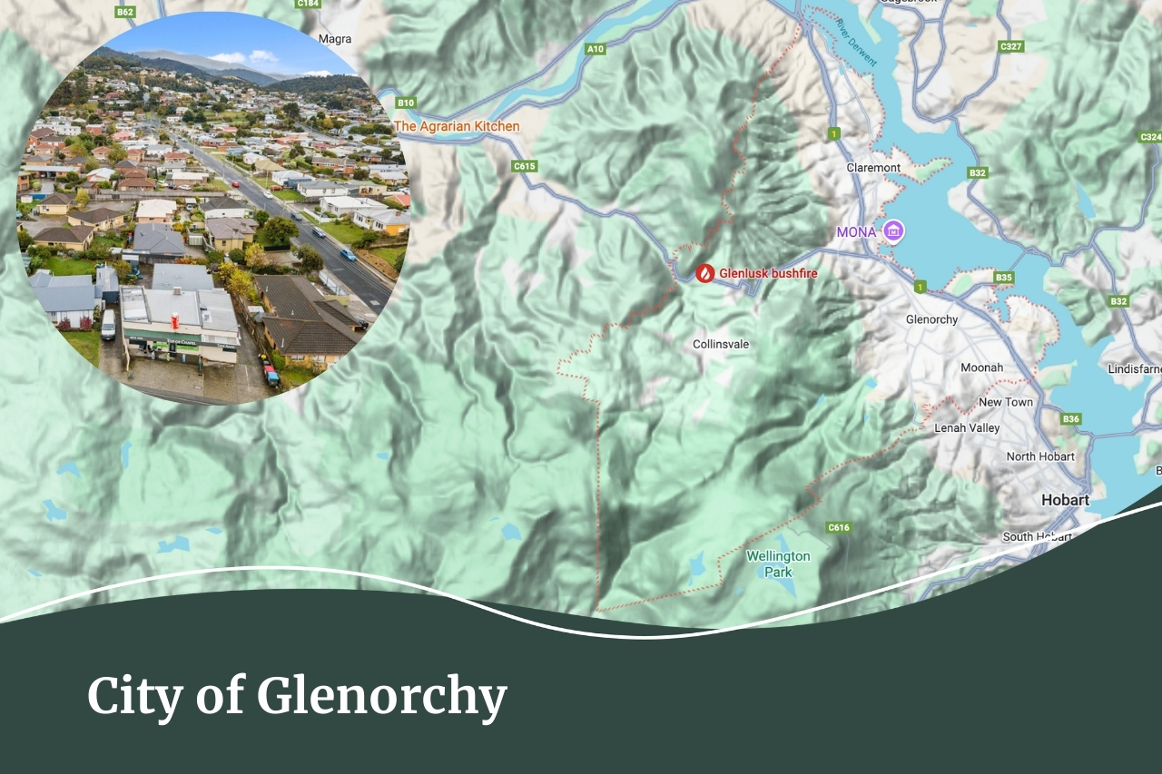 Map of the City of Glenorchy | Fall Real Estate. Southern Tasmanian suburbs and towns